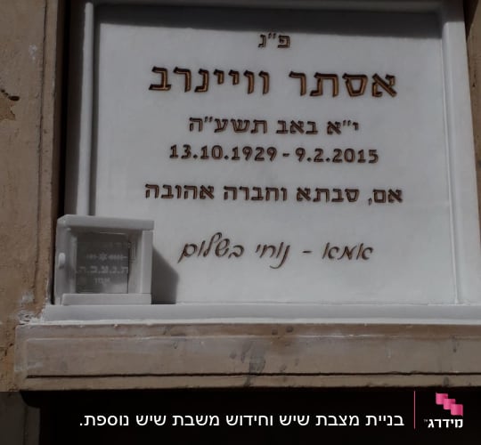מצבה עם כיתוב בעברית ותאריך לידה ופטירה